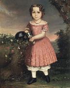 unknow artist Portrait of a Child Holding a Cat oil painting on canvas